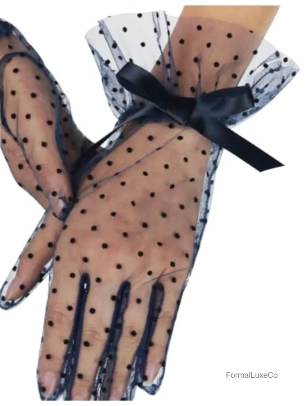 Short Lace Gloves with Bow Ruffles for Wedding Tea Party Costume Gloves